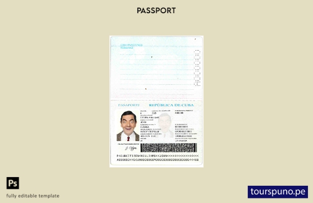 Plantilla de pasaporte de Cuba lista para imprimir